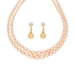 2 Lines Oval Peach Pearl Necklace