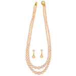 2 Lines Oval Peach Pearl Necklace