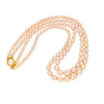 2 Lines Oval Peach Pearl Necklace