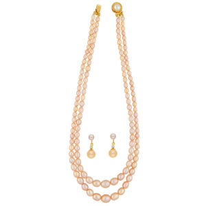 2 Lines Oval Peach Pearl Necklace