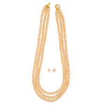 3 Lines Peach Button Pearl Necklace