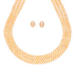 3 Lines Peach Button Pearl Necklace