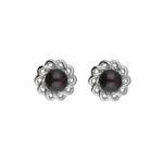 92.5 Silver Flower Black Pearl Studs