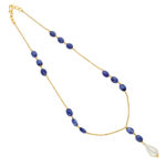 22KT (916) Blue Sapphire Pearls Gold Chain