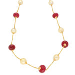 Carmel Ruby With Pearl Gold Chain