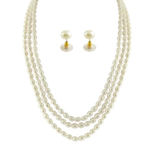 3 Strings Oval Pearl Necklace