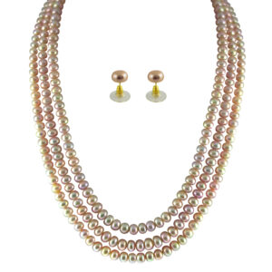3 Line Peach Button Pearl Set