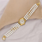 Quincy 3 Lines Round Pearl Wrist Watch
