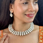 Shimmering 3 line Pearl Necklace Set