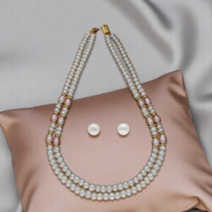 Eva 2 Lines Oval, Button Pearl Set