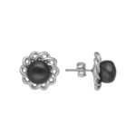 92.5 Silver Flower Black Pearl Studs