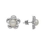 92.5 Silver White Flower Pearl Earrings