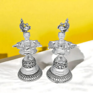 379 Grams Antique Peacock Silver Diya