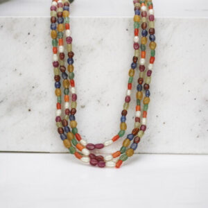 3 Lines Navratan Necklace