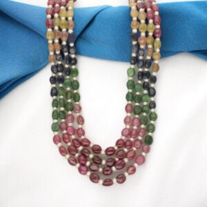 4 Lines Multi Stone Necklace
