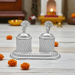 55 Grams Silver Haldi kumkum box in Peacock Theme