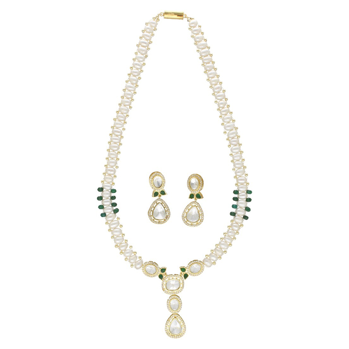 Chiselled Elegance Pearl Necklace Set – Jagdamba Pearls - Main Image