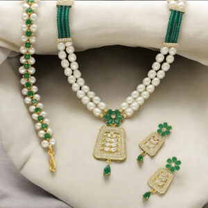 Ornate Veil Pearl Necklace Set With Bracelet