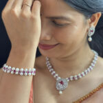 Cosmic Crest Pearl Necklace Set With Bracelet