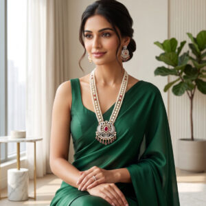 Pearl Strand Long Necklace Set With CZ Pendant
