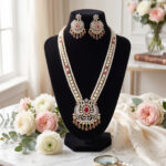 Pearl Strand Long Necklace Set With CZ Pendant