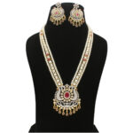 Pearl Strand Long Necklace Set With CZ Pendant