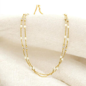 Gold Dainty Pearl Necklace