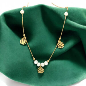 Pearl & Gold Rose Charm Necklace