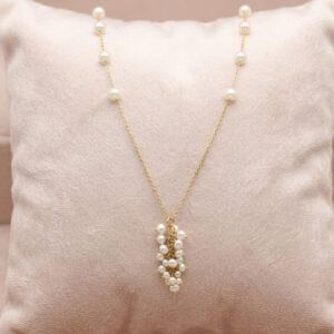 Gold Cascading Pearl Cluster Drop Necklace