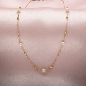 Gold Satellite Round Pearl Bead Necklace