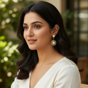 Gold-Tone Concentric Circle Pavé Pearl Drop Earrings