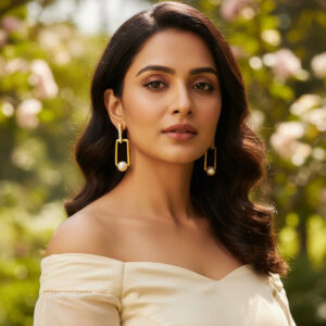 Gold-Tone Pavé Bar Rectangle Link Pearl Drop Earrings