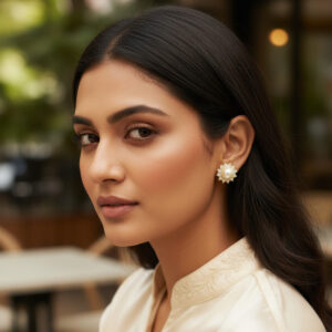 Gold-Tone Crystal Halo Sunburst Freshwater Pearl Stud Earrings